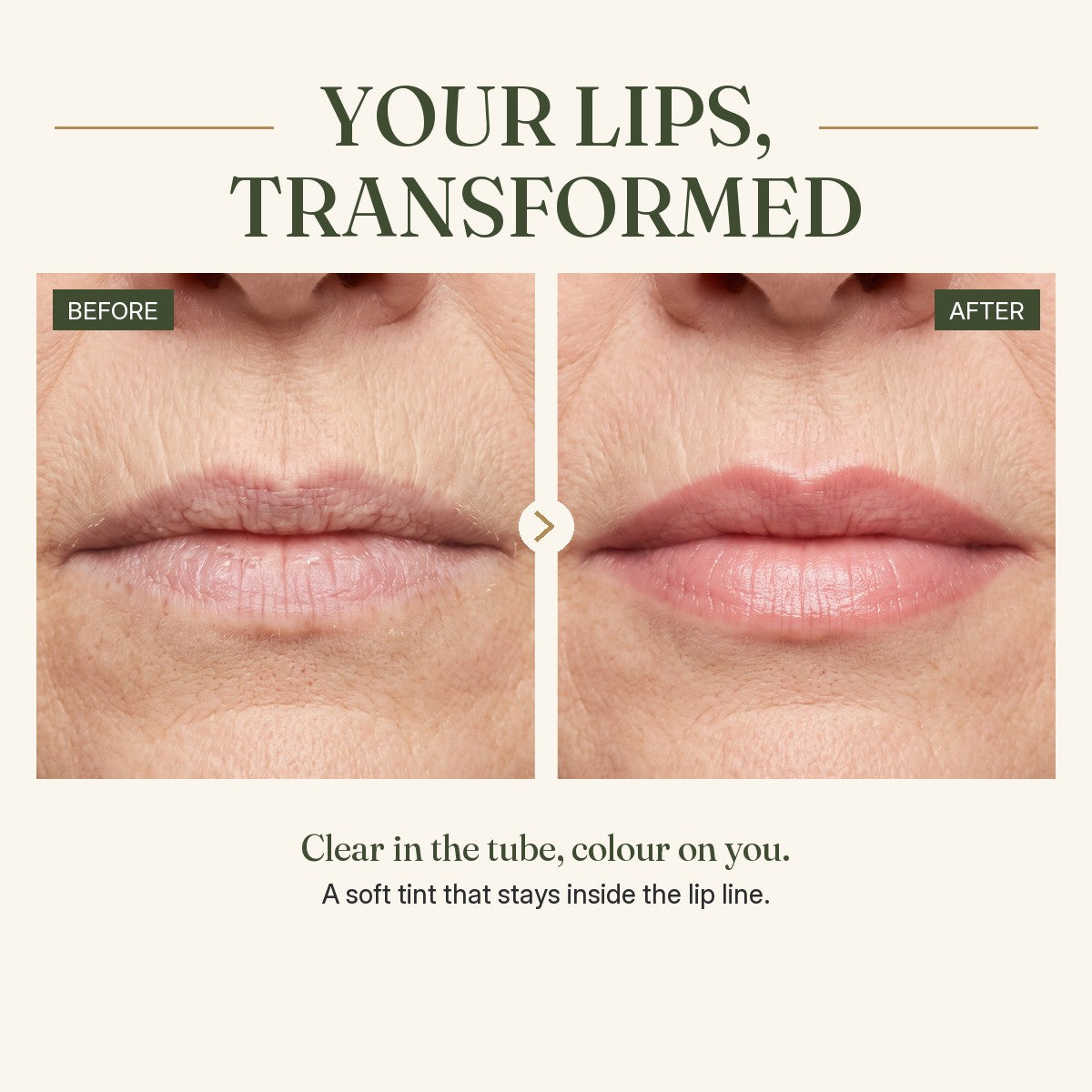Lips before and after OSMI Aura Lipstick