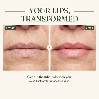 Lips before and after OSMI Aura Lipstick