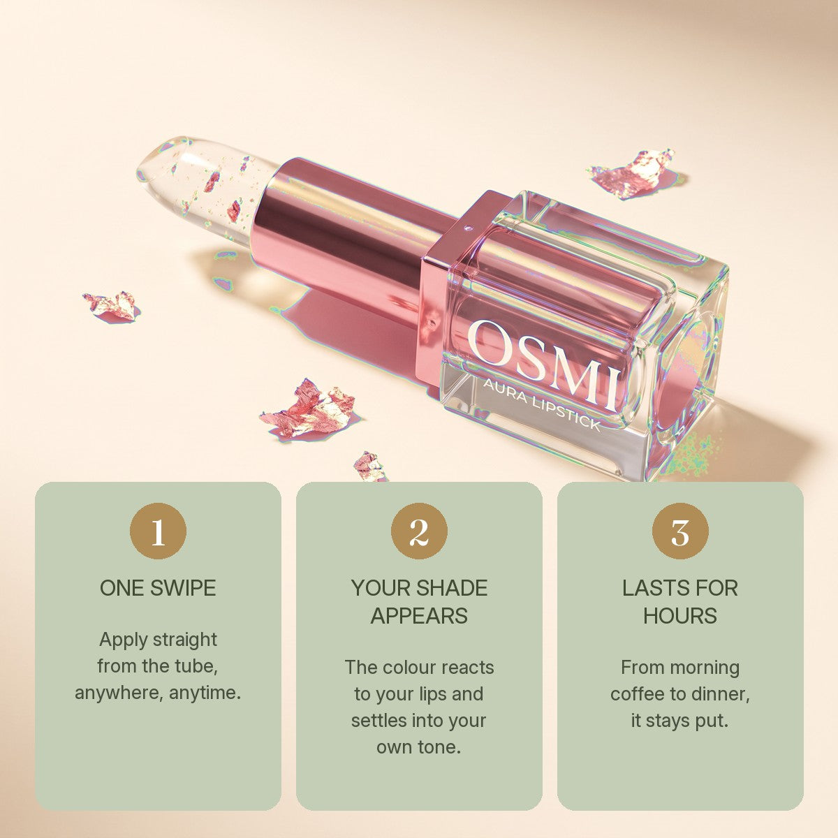 OSMI Aura Lipstick in Rose Gold and how to use it