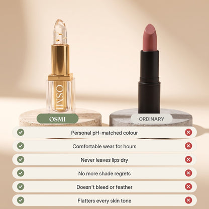 OSMI Aura Lipstick compared with an ordinary lipstick