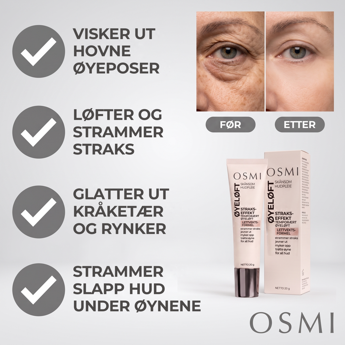 Visker ut hovne øyeposer