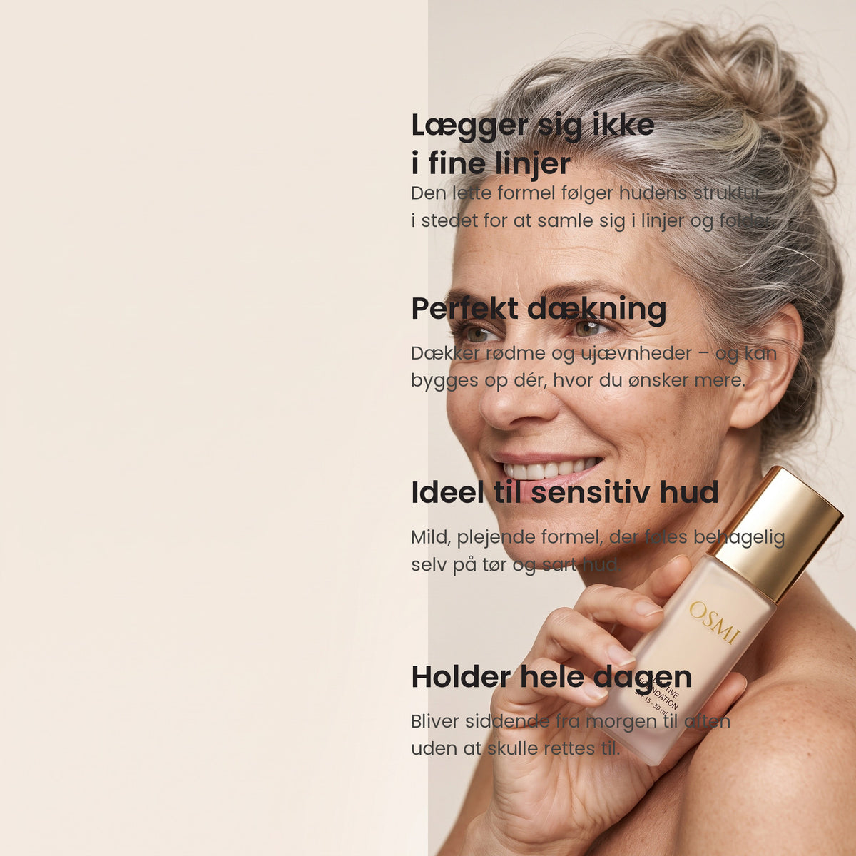 Kvinde holder OSMI nuancetilpassende foundation 30 ml