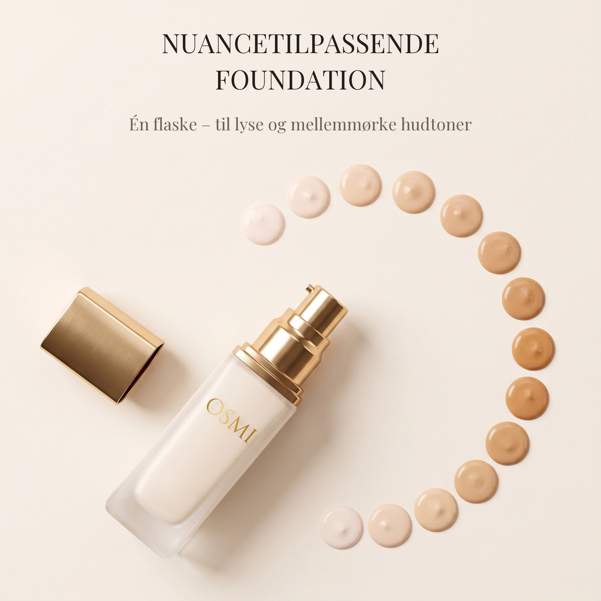 OSMI nuancetilpassende foundation 30 ml med nuancer fra lys til mellemmørk